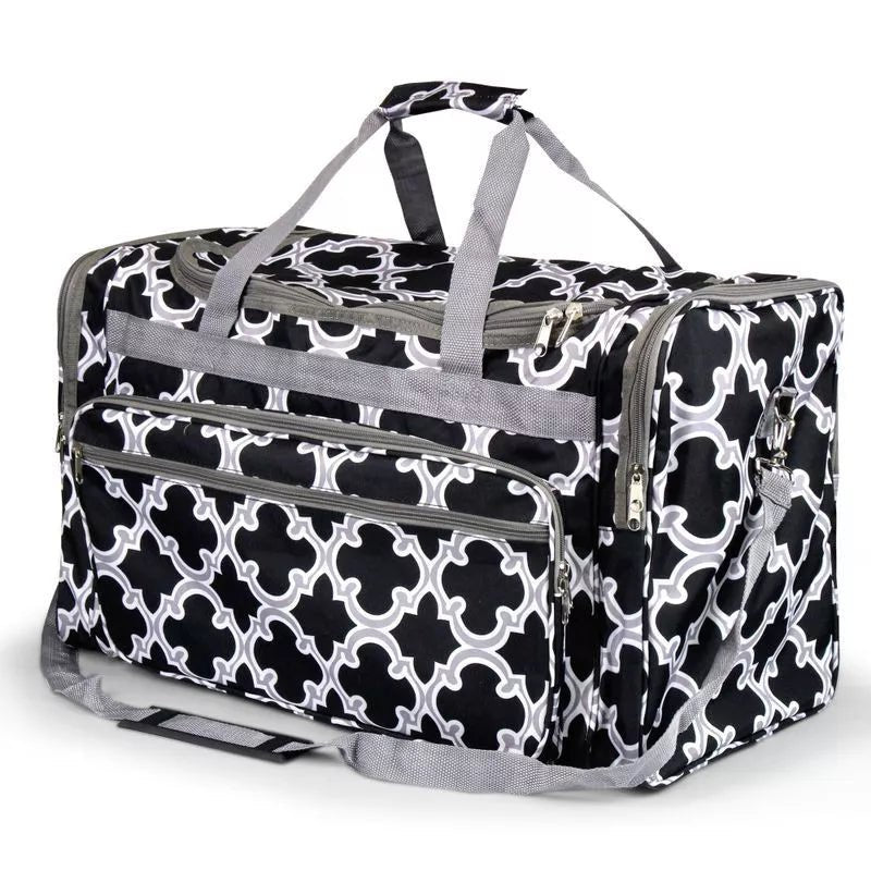 Black Quatrefoil Large Duffel Bag – Chic Travel, Gym & Carry - On Weekender - Style For You