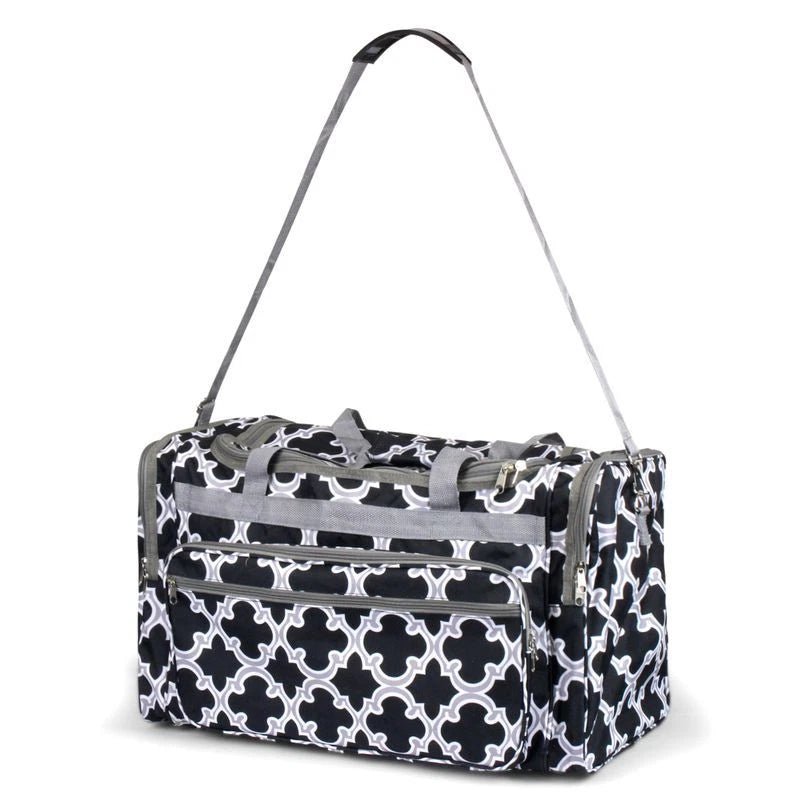 Black Quatrefoil Large Duffel Bag – Chic Travel, Gym & Carry - On Weekender - Style For You