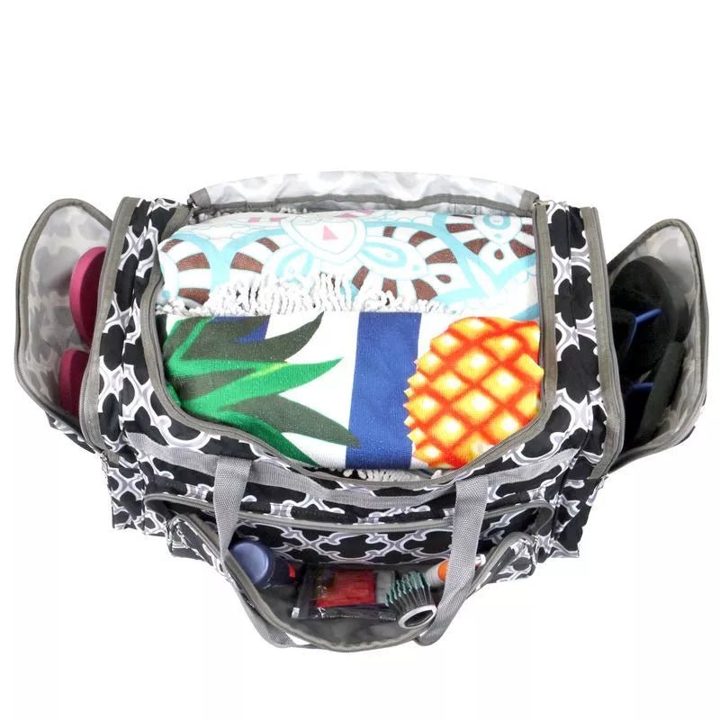 Black Quatrefoil Large Duffel Bag – Chic Travel, Gym & Carry - On Weekender - Style For You