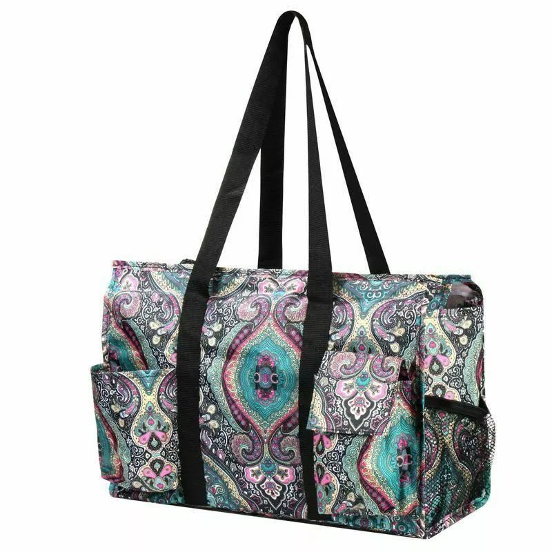 Blue Bohemian Rhapsody Paisley Utility Tote – Zip - Top 7 - Pocket Organizer - Style For You