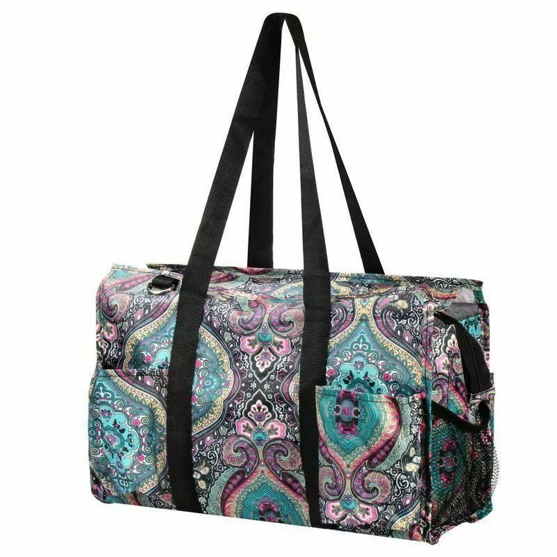 Blue Bohemian Rhapsody Paisley Utility Tote – Zip - Top 7 - Pocket Organizer - Style For You