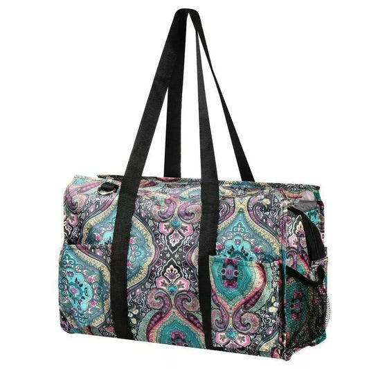 Blue Bohemian Rhapsody Paisley Utility Tote – Zip - Top 7 - Pocket Organizer - Style For You