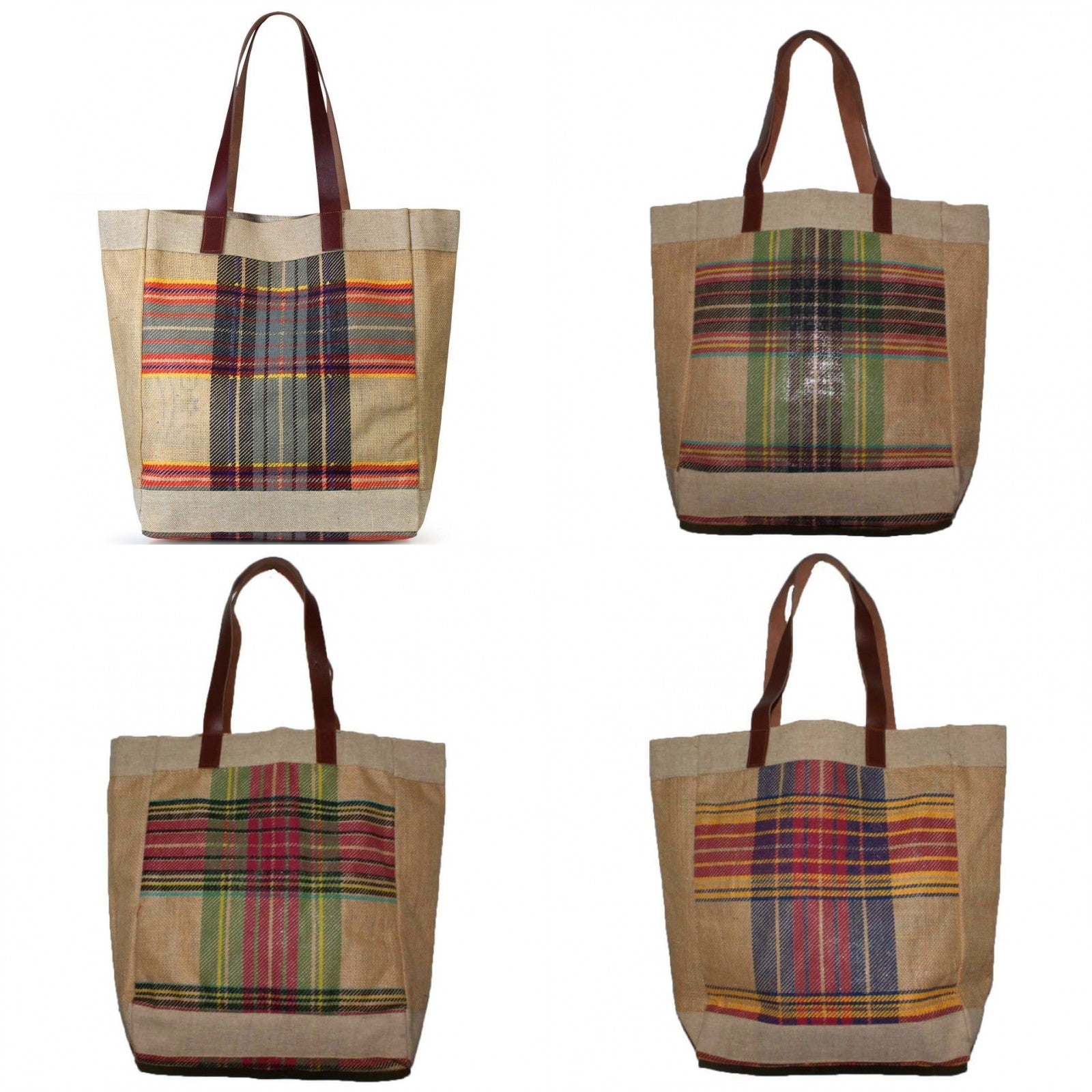 Large Tartan Plaid Jute Tote Bag Fall Winter Brown Flannel Shoulder Vintage Bag - Style For You