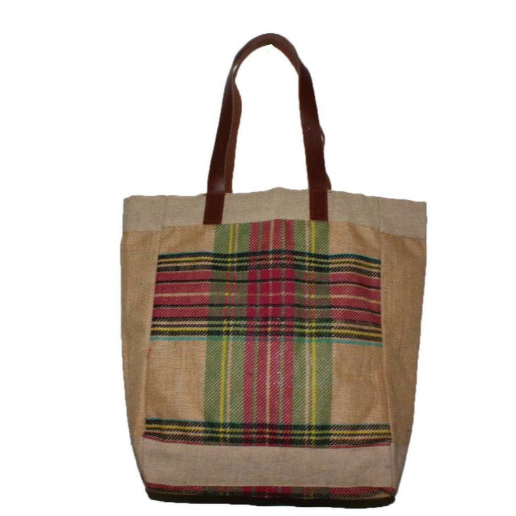 Large Tartan Plaid Jute Tote Bag Fall Winter Brown Flannel Shoulder Vintage Bag - Style For You