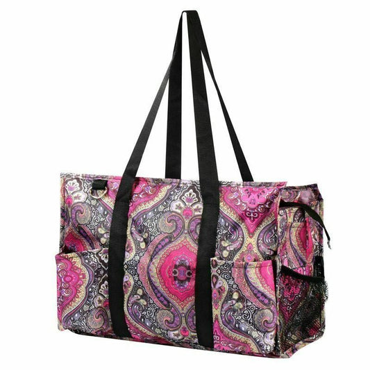 Purple Bohemian Rhapsody Paisley Utility Tote – Zip - Top 7 - Pocket Organizer - Style For You