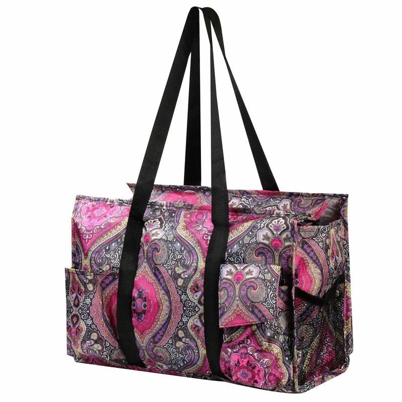 Purple Bohemian Rhapsody Paisley Utility Tote – Zip - Top 7 - Pocket Organizer - Style For You