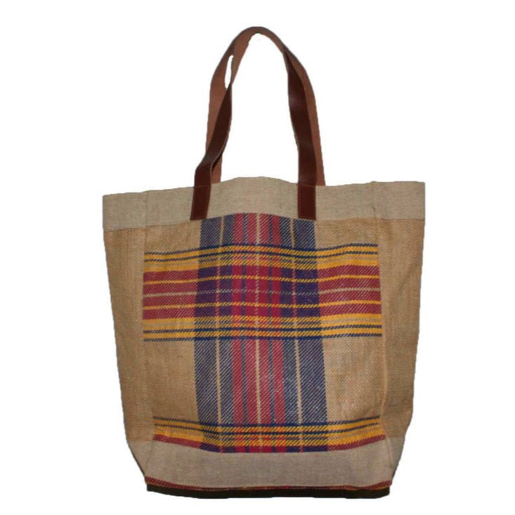 Large Tartan Plaid Jute Tote Bag Fall Winter Brown Flannel Shoulder Vintage Bag - Style For You